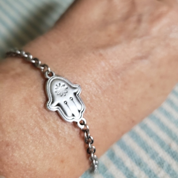 Silver Plate Hamsa Hand Bracelet - Picture 3 of 3